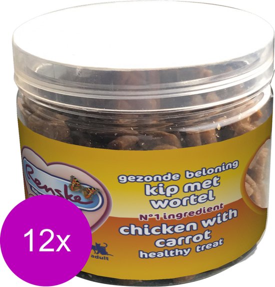 Renske Kat Beloning Hartjes 100 g - Kattensnack - 12 x Kip&Wortel