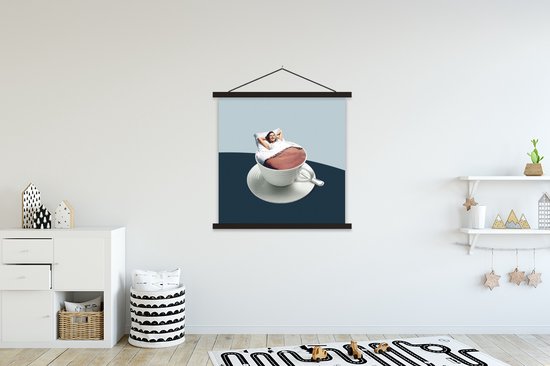 Porte-affiche avec affiche - Affiche scolaire - Femme - Café - Vintage - 90x90 cm - Lattes noires