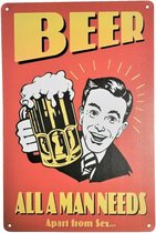 Wandbord Pub Bord - Beer All A Man Needs  - bier is wat een man nodig heeft