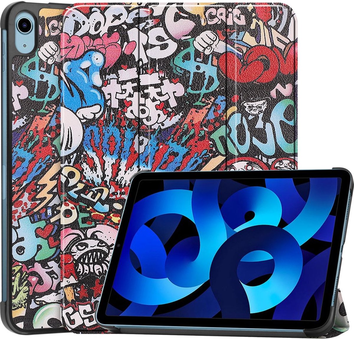 Mobigear Tablethoes geschikt voor Apple iPad 10 (2022) Hoes | Mobigear Tri-Fold Bookcase - Graffiti