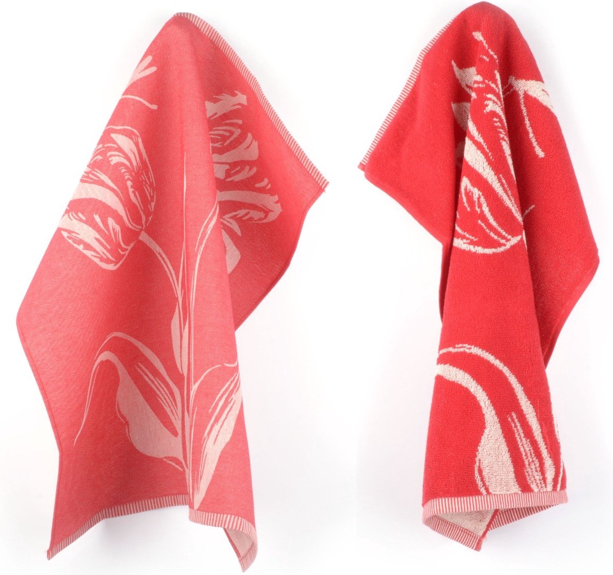 Bol.com Luxe Keukendoek en Theedoek Tulp Rood - Bunzlau Castle - 100% biologisch katoen - Keukendoek 60x53cm en Theedoek 65x65cm aanbieding