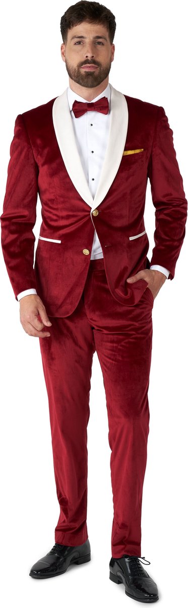 OppoSuits Velvet Vibes - Heren Tuxedo Smoking - Velvet Pak - Kerst Outfit - Kerst - Rood - Maat EU 52