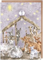 Adventskalender Kaart A5 Wrendale Away in a Manger farmyard animal advent calendar card