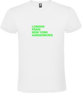 T-Shirt Wit avec Image « LONDON, PARIS, NEW YORK, AARDENBURG » Vert Fluo Taille XXL