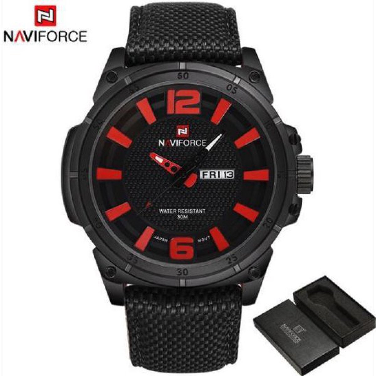 Naviforce Horloge - NF9066 - Ø 47 mm - Zwart-Rood - Inclusief horlogedoosje