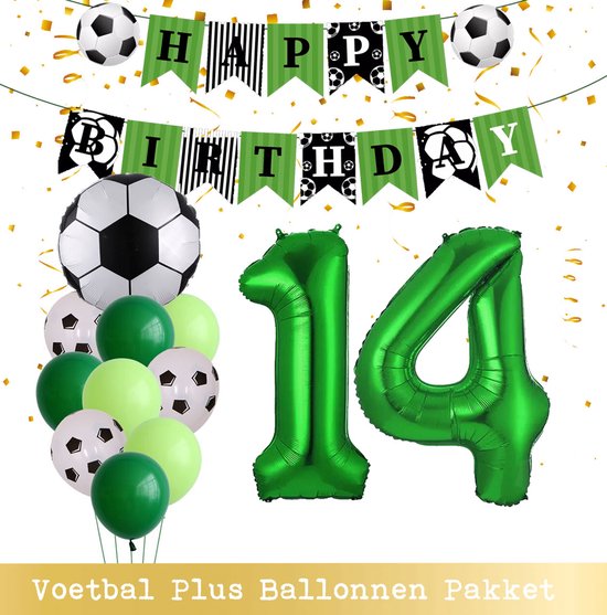 Cijfer Ballon 14 Jaar - Voetbal Ballonnen - Snoes - Pluspakket - set van 12 Sport Voetbalfan Voetbal Jongen/Meisje - Sportieve - Voetbal Vrouwen Mannen - Kinderfeestje - Verjaardag - Helium Ballon nummer 14