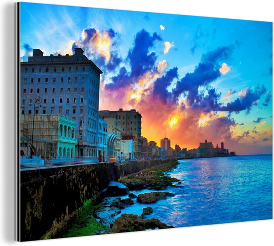 Kleurrijke zonsondergang boven Cuba in Noord-Amerika Aluminium 120x80 cm - Foto print op Aluminium (metaal wanddecoratie)