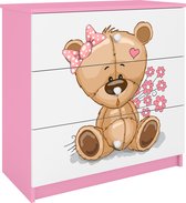 Kocot Kids - Ladekast babydreams roze teddybeer bloemen - Halfhoge kast - Roze