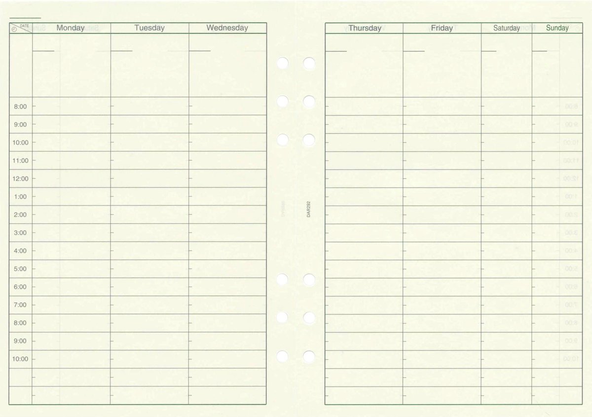 Aanvulling A5 voor o.a. Filofax (Clipbook) Kalpa Planners 40 Pag. Ongedateerde Weekplanner 64g/m² Crème Tomoe River Papier