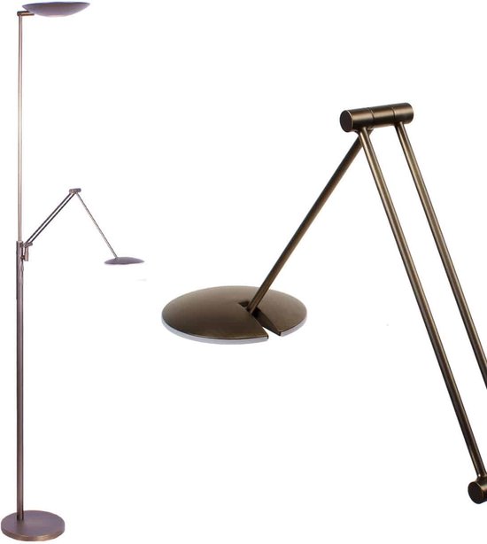 Klassieke verstelbare led vloerlamp met leeslamp | 2 lichts | brons | metaal | 184 cm | staande lamp / woonkamer lamp | modern / functioneel design
