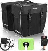 West Biking Fietstas, dubbele tas, bagagedragertas, 30 liter, waterdicht, grote pakzakken, achterbank-kofferruimtetas met riem, scheurvaste bagagetas voor pendelbagagedrager met regenbescherming