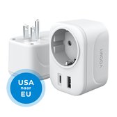 Voomy Reisstekker Amerika/USA - Wereldstekker Type B - USB-C & USB-A - Wit