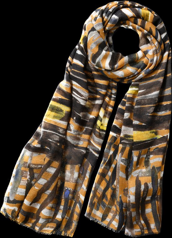 Écharpe en laine douce à imprimé animalier dans les tons marron et jaune ocre