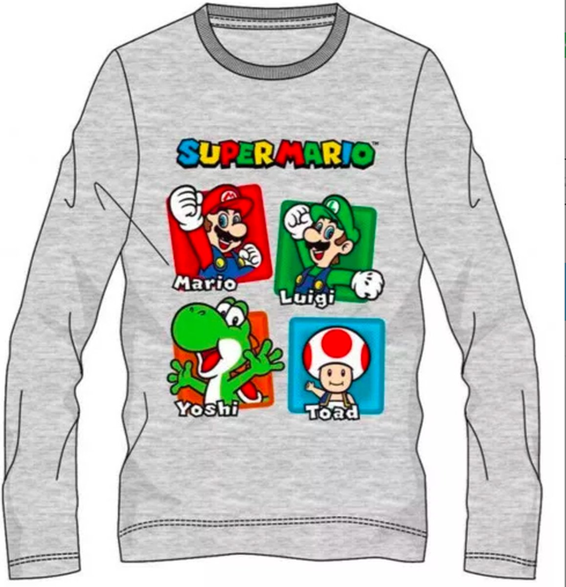 Super Mario t-shirt - grijs - Maat 128 / 8 jaar