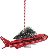 Vliegtuig Kersthanger van Sass & Belle - Flying Home for Christmas - Rood vliegtuig met kerstboom op het dak