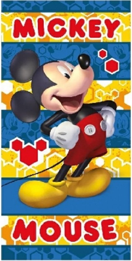Mickey Mouse strandlaken - 140 x 70 cm. - Mickey handdoek - blauw met geel