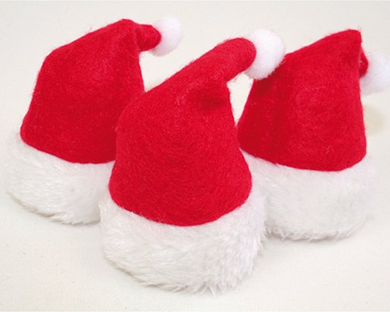 Kerstmutsen - Mini decoratieve Kerstmutsen - Flessen versiering - 7x7x3cm - 3 STUKS