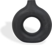 Indore Home - Donut Vaas Hol - Rond Medium - Bloemenvaas - Nordic - Woonkamer Decoratie - Vaas Zwart - 18 cm