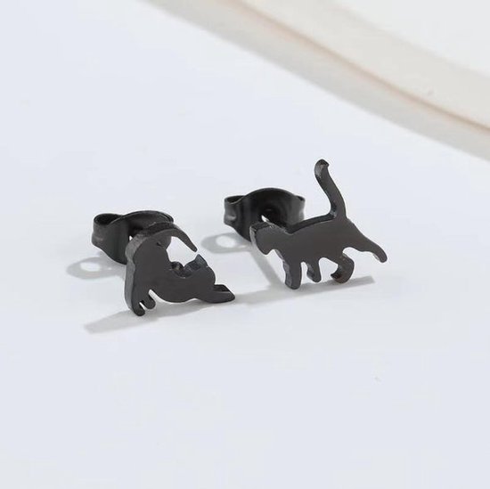 Gading® Oorknopjes - RVS dames Oorknoppen met kat-10mm*5mm-zwart