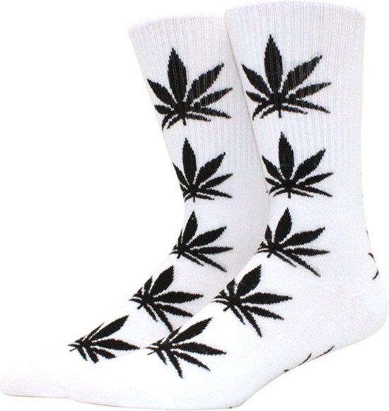 Wietsokken - Cannabissokken - Wiet - Cannabis - Wit-Zwart - Unisex sokken - Maat 36-45