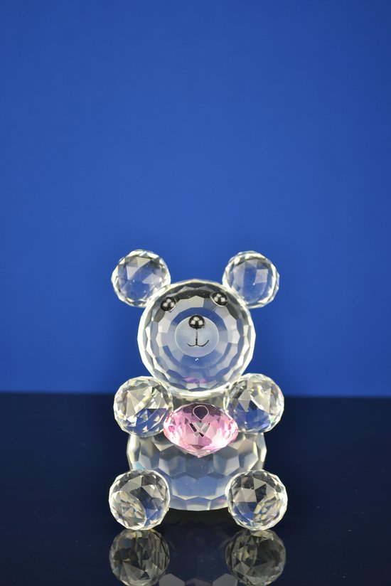 Kristallen beer met rose steen 9 cm