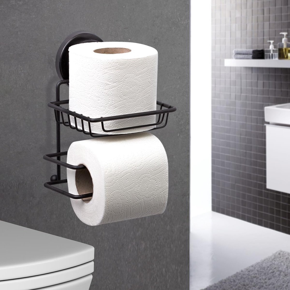 Porte-papier de toilette blanc à ventouse avec tablette