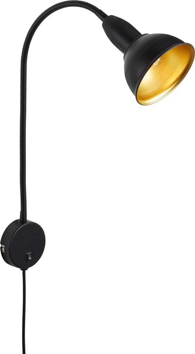 Briloner Leuchten HYGGE Bedlamp Retro Metaal Zwart-Goud 1xE14 max. 25W AAN/UIT schakelaar Flex Arm