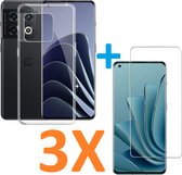Silicone hoesje transparant met 3 Pack Tempered glas Screen Protector Geschikt voor: OnePlus 10 Pro (6.7 inches)