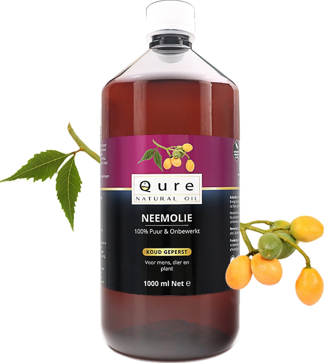 Neemolie 1 Liter | 100% Puur & Onbewerkt | Koudgeperste Neem Olie voor mens, dier en planten | Voordeelfles 1000ml