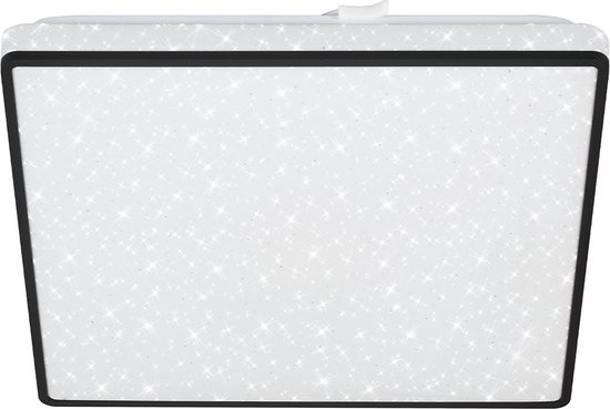 Briloner Leuchten - LED plafondlamp met sterrenhemel, LED plafondlamp ster decor, backlit effect, vlak, neutraal wit licht, 270x270x45 mm, zwart