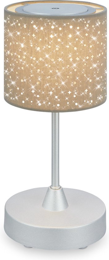BRILONER - LOLE - Lampe de table LED Batterie - Dimmable - Star Design - Lampe de table LED en tissu - Sans fil - Fonction tactile - 3.300K - Blanc chaud - Chrome Matt Taupe - 300x125 mm (HxD)