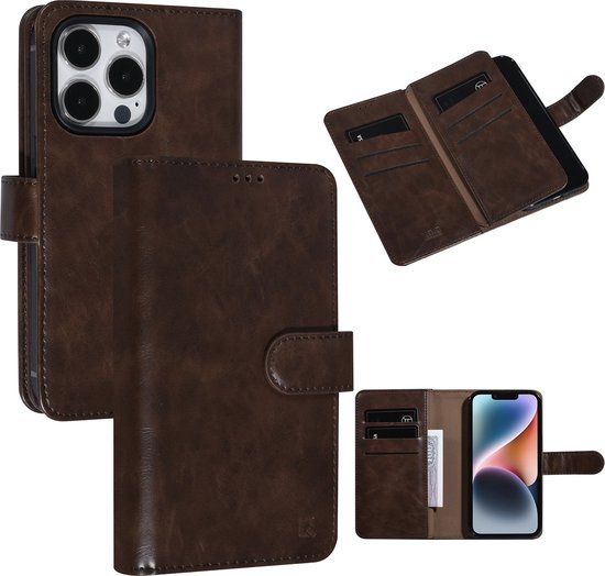 UNIQ Accessoire Marron Foncé iPhone 14 Pro Booktype Porte-cartes pour 9 cartes - Fermeture aimantée