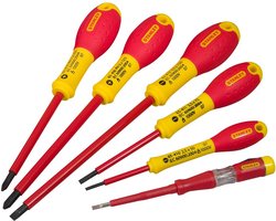 Stanley 6-Delige FatMax Schroevendraaierset Vde PH Parallel 2.5 X 50mm. 3.5 X 75mm. 5.5 X 150mm Phillips 1 X 100mm. 2 X 125mm Spanningszoeker 3 X 64mm