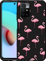 Xiaomi Redmi 10 2022 Hoesje Zwart Flamingo - Designed by Cazy