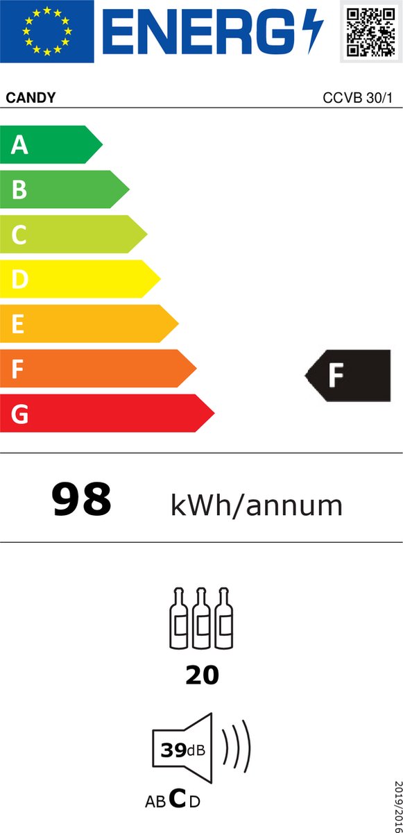 Candy DiVino CCVB 30/1 Vrijstaand Zwart 20 fles(sen) - afbeelding 2