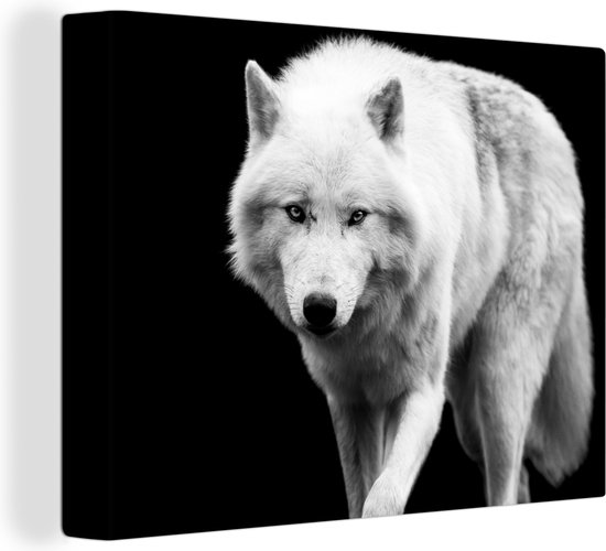 Canvas - Wolf - Dier - Wit - Zwart - Roofdier - Canvas schilderij - Foto op canvas - 120x90 cm - Muurdecoratie