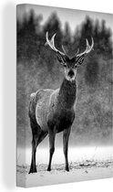 Canvas schilderij - Dieren - Hert - Winter - Bos - Woondecoratie - 20x30 cm - Foto op canvas - Canvas doek