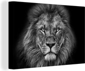 Canvas schilderij - Wilde dieren - Leeuw - Zwart - Wit - Muurdecoratie - Canvas - 60x40 cm - Woonkamer - Canvasdoek