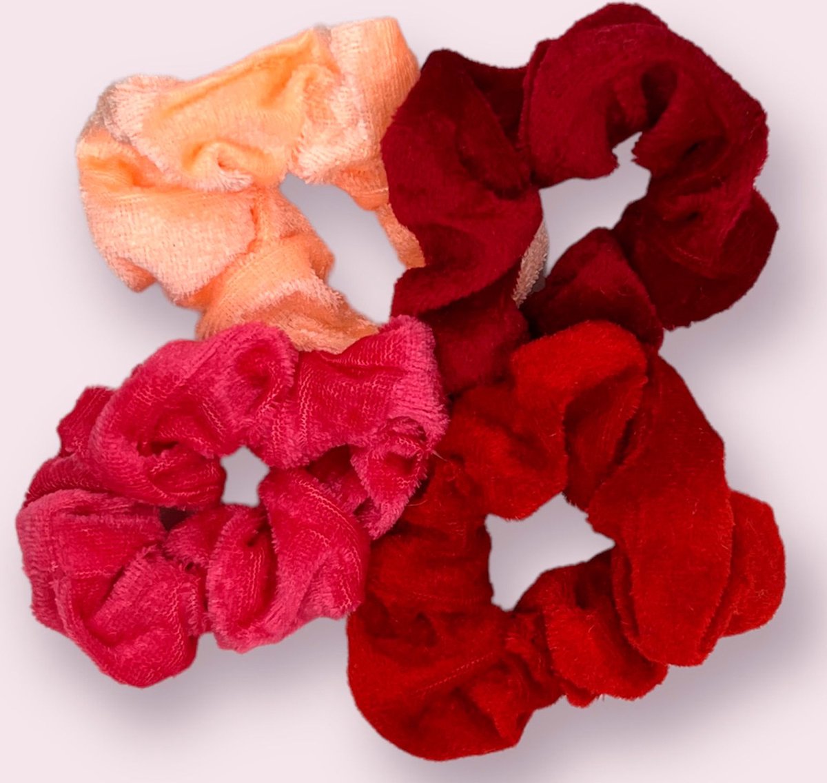 Scrunchies - set - velours - fluweel - rood - roze - scrunchie - elastiek