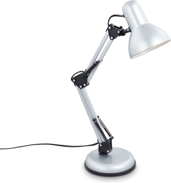 Briloner Leuchten PIXA bureaulamp tafellamp retro metaal zilver excl. 1xE14 max. 25W arm draaibaar aan de voet 4-voudig verstelbaar draaibaar en kantelbaar