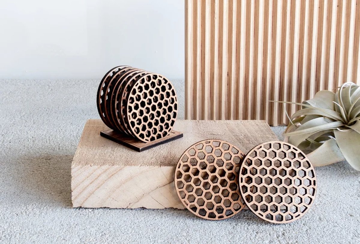 Relaxdays onderzetters, bamboe, set van 4, rond, voor potten en pannen, diameter ca. 20 cm, natuur