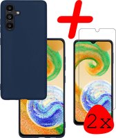 Coque Samsung Galaxy A04s Coque Arrière en Siliconen avec 2x Protecteur d'Ecran - Coque Samsung A04s Coque en Silicone - Blauw Foncé