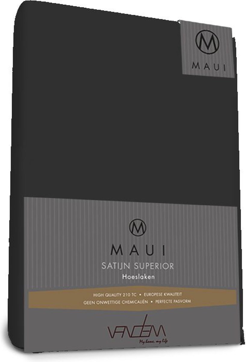 Maui - Van Dem - satijn Topper hoeslaken de luxe 180 x 220 cm zwart