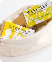 Werfzeep reistasje - Reistas, twee zeepjes en gezichtsdoekje - Natuurlijke zeep - Handgemaakt - Biologische en Vegan zeep