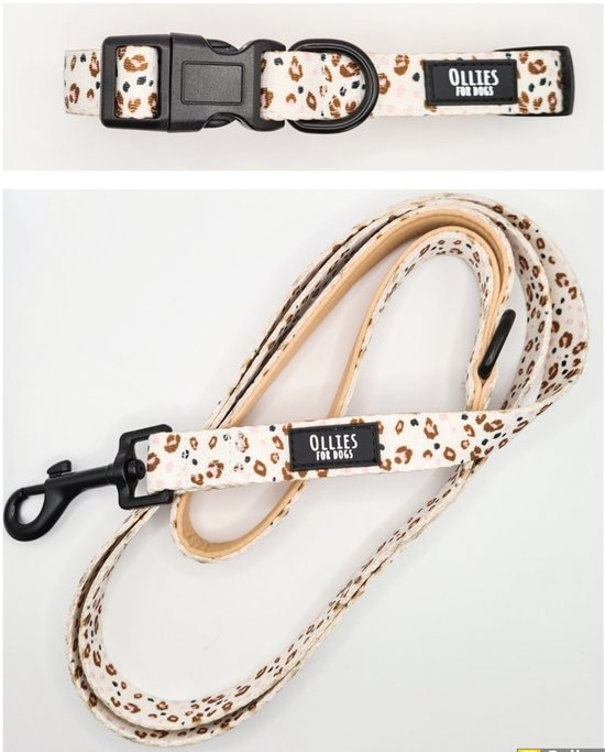 OLLIES for dogs Set halsband en riem hond luipaard Beige Maat S 28 43 cm bol