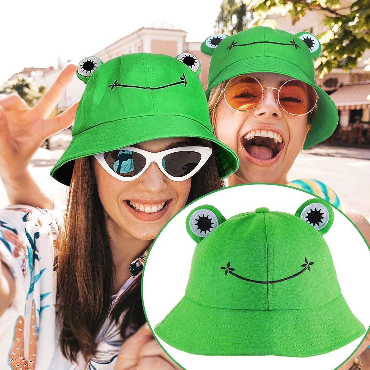 Vissershoedje kikker - Bucket Hat - Hoed - Festival - Volwassenen - Dames - Heren - Katoen - groen — afbeelding 3