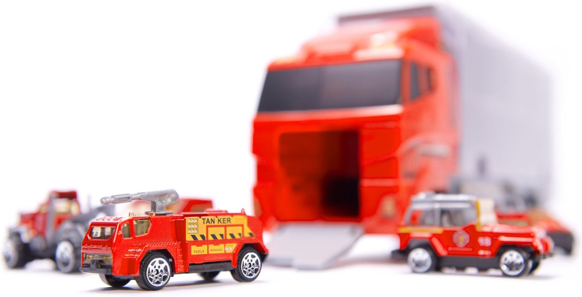 Vrachtwagen Vrachtauto Brandweervrachtwagen BrandweerTransport Auto- met Brandweerauto, Ambulance Auto, Ladderauto, Pick Up Auto, Sleepauto - 6 Brandweer Gerelateerde Auto's - Metalen Auto's — afbeelding 6