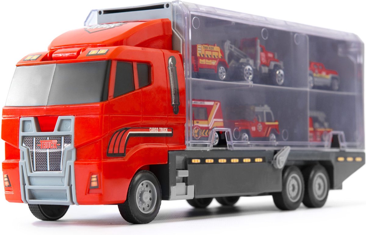 Vrachtwagen Vrachtauto Brandweervrachtwagen BrandweerTransport Auto- met Brandweerauto, Ambulance Auto, Ladderauto, Pick Up Auto, Sleepauto - 6 Brandweer Gerelateerde Auto's - Metalen Auto's — afbeelding 8