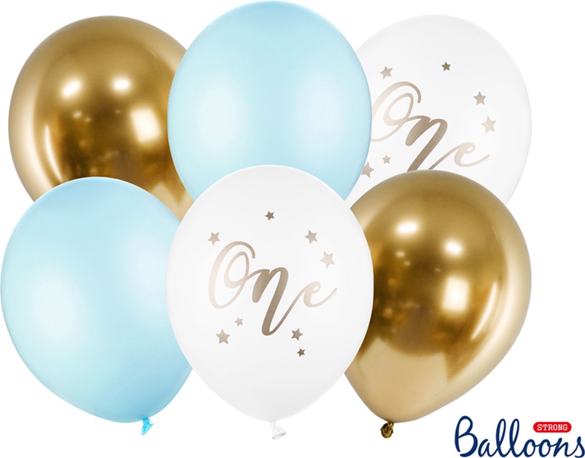 Eertse verjaardag Ballonnenmix one lichtblauw - Ballon - LichtblauwWitGoud