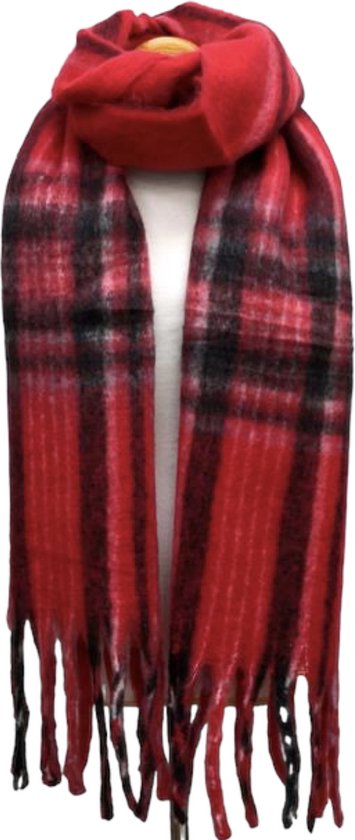 Warme Sjaal - Dikke Kwaliteit - Geruit - Rood - 215 x 38 cm (225)